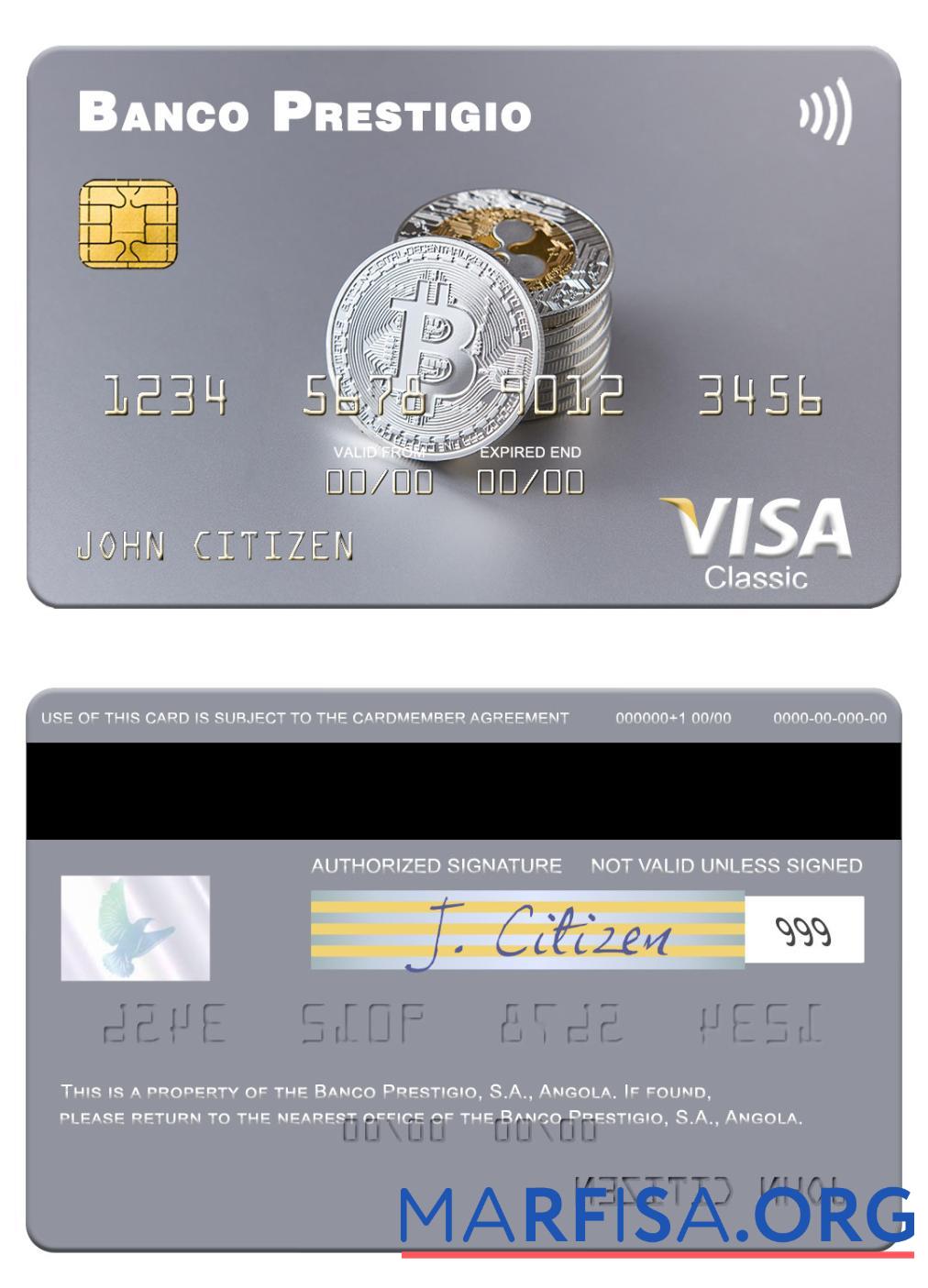 Blank Angola Banco Prestigio, S.A. visa card download for verification